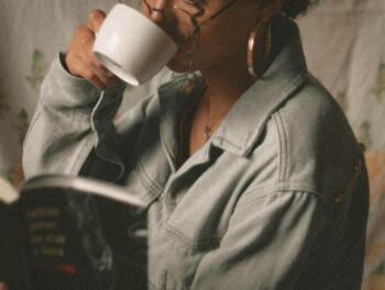 Woman Drinking Coffee in White Ceramic Mug